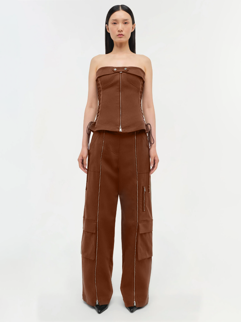 Sasha Zip Up Bustier in Chestnut