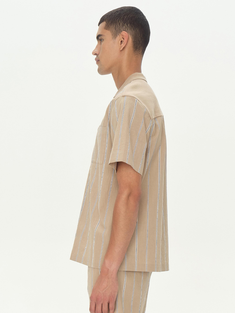 Justin Yarn Dye Stripe Shirt in Khaki