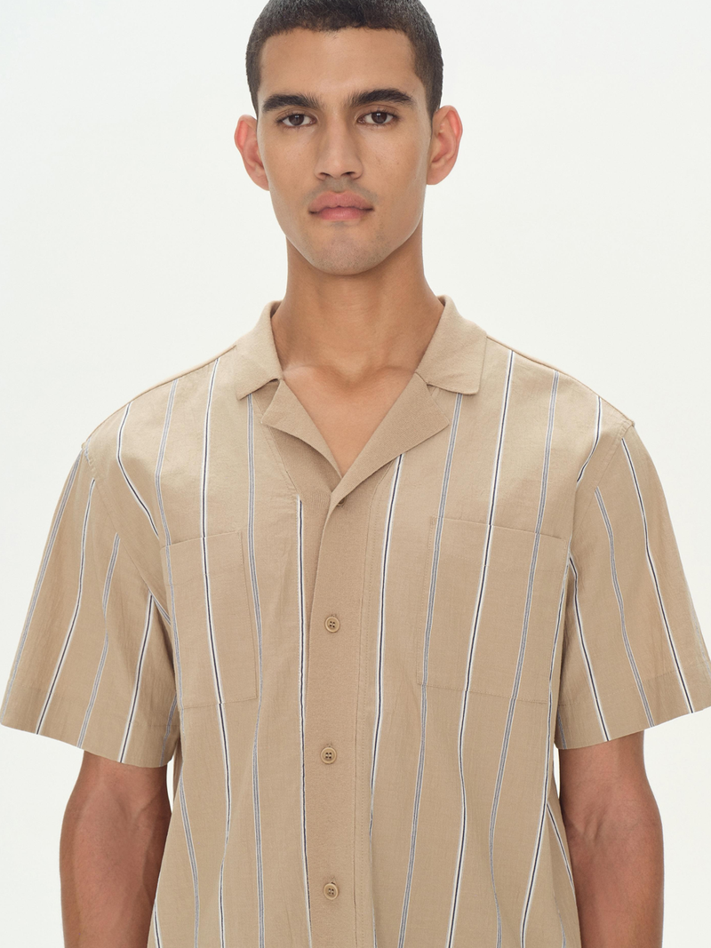 Justin Yarn Dye Stripe Shirt in Khaki