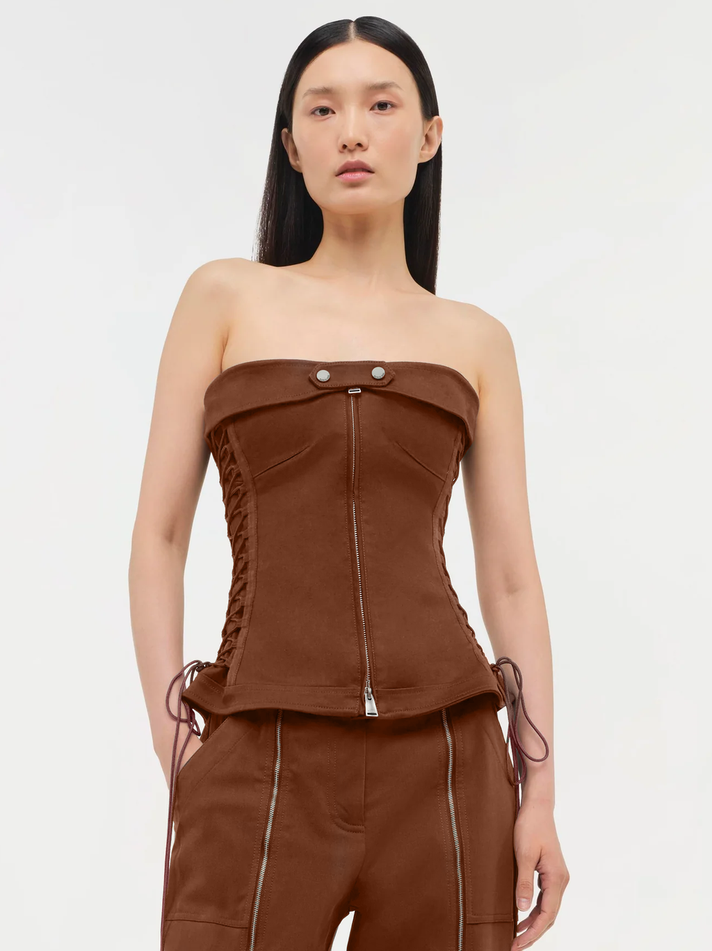 Sasha Zip Up Bustier in Chestnut