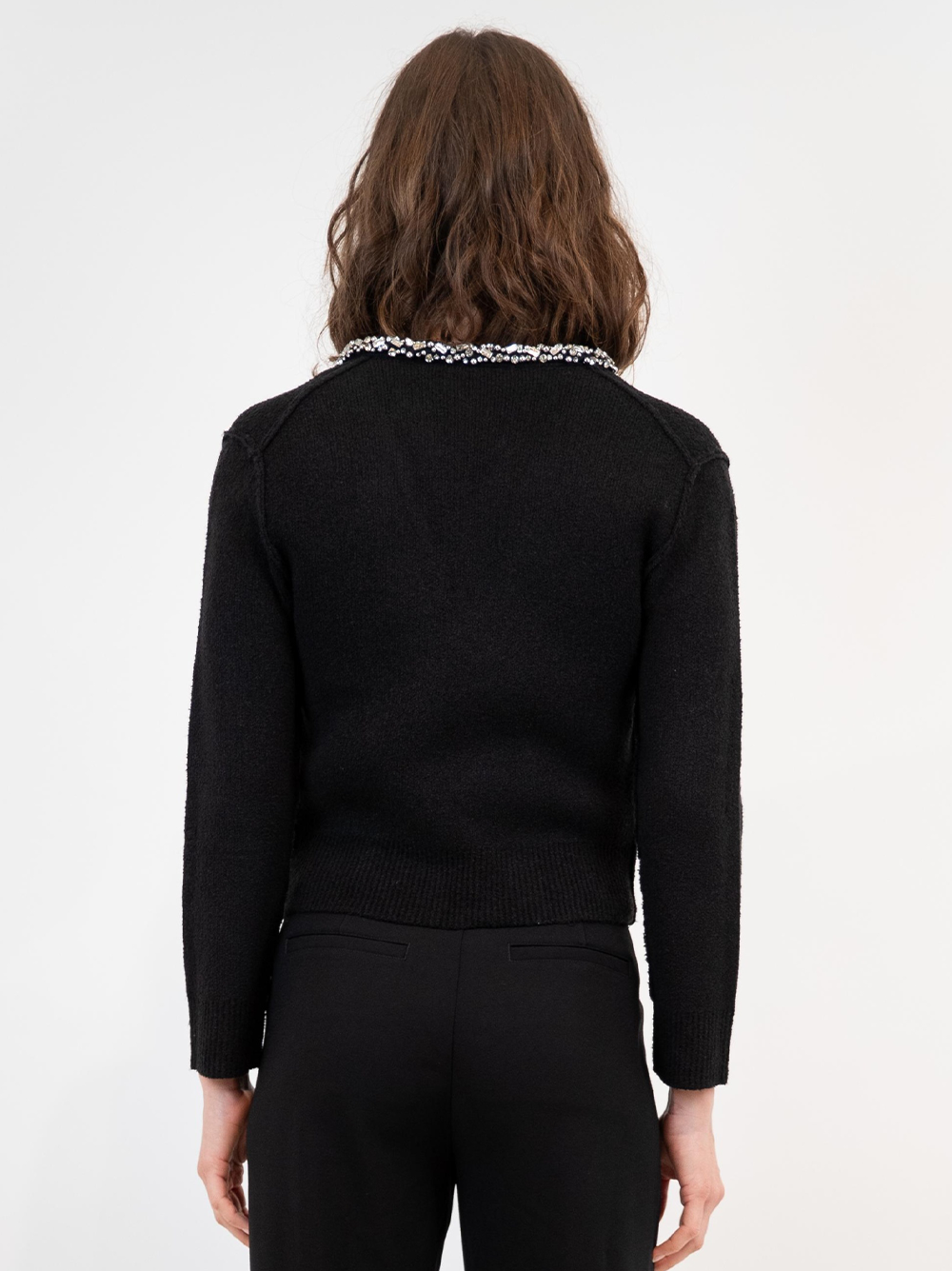 Lieghton Embellished Bouclé Cardigan in Black