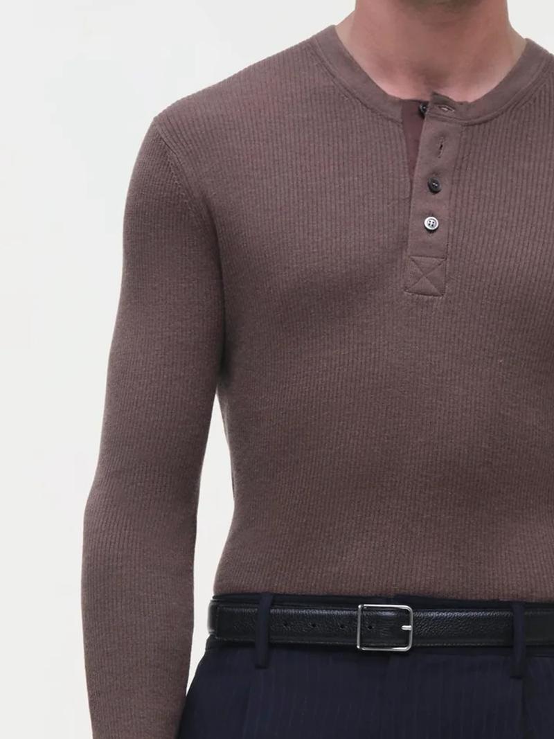 Hezekiah Classic Henley in Mocha