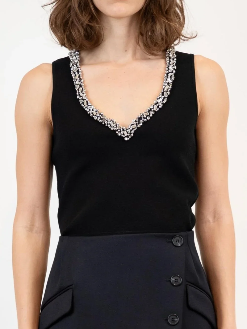 Marceline Embellished Tank Top in Black