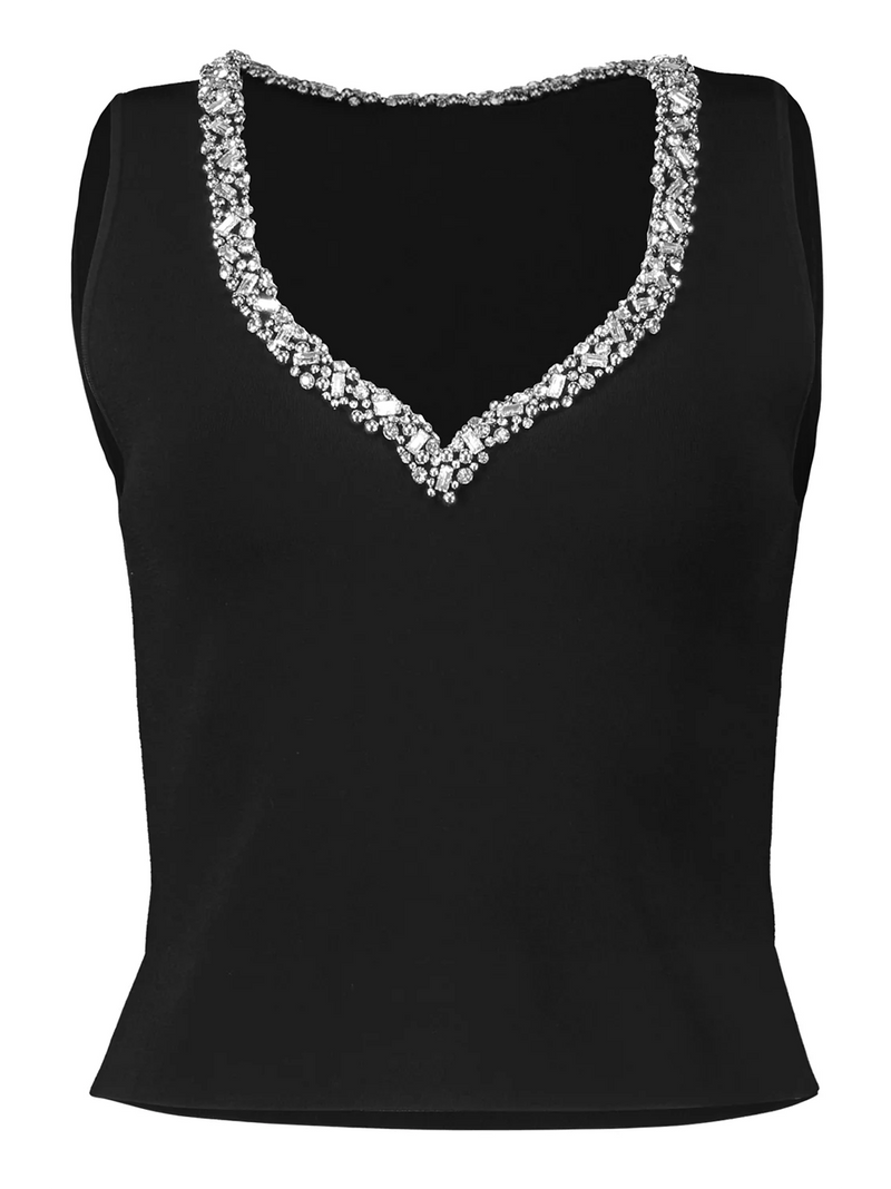 Marceline Embellished Tank Top in Black