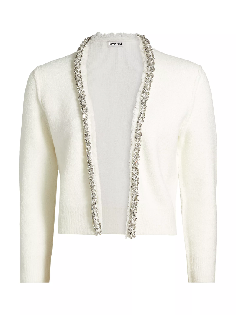 Lieghton Embellished Bouclé Cardigan in Ivory