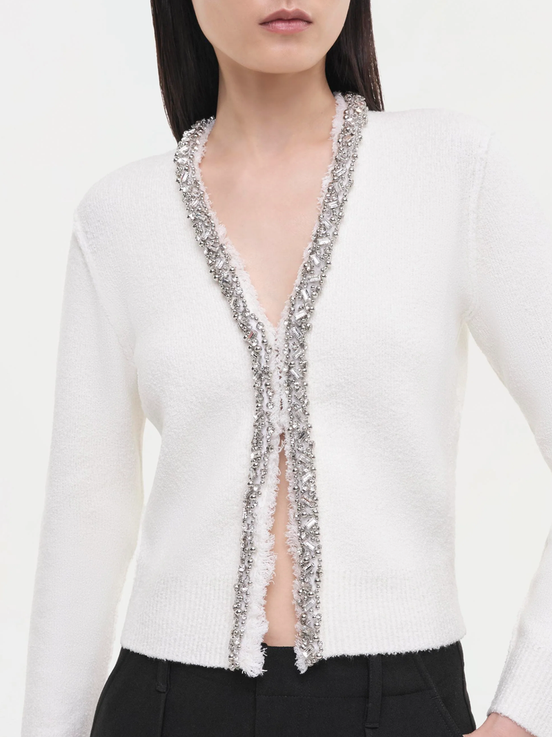 Lieghton Embellished Bouclé Cardigan in Ivory