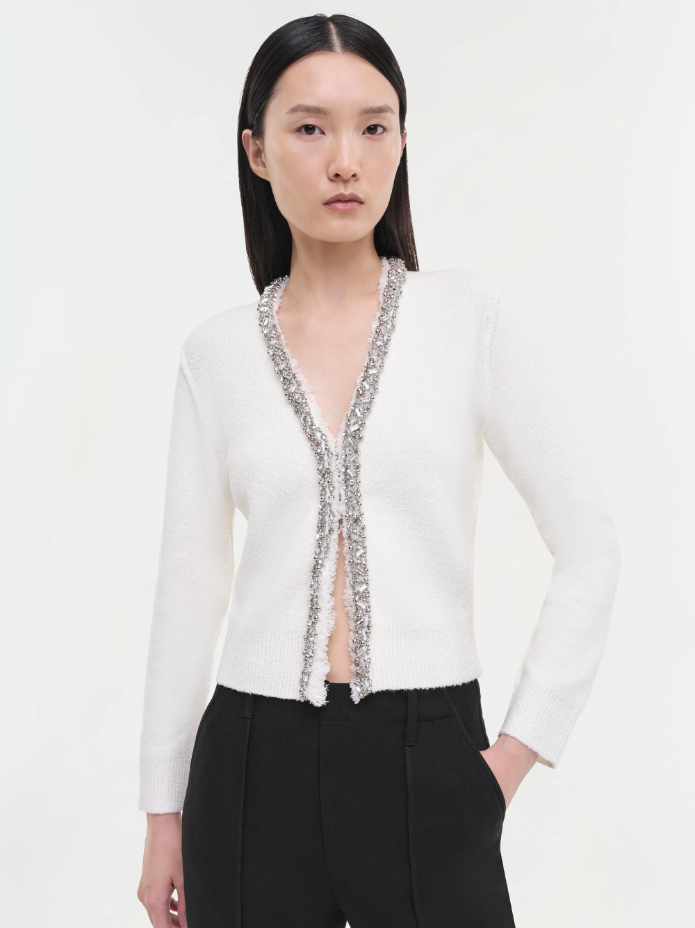 Lieghton Embellished Bouclé Cardigan in Ivory