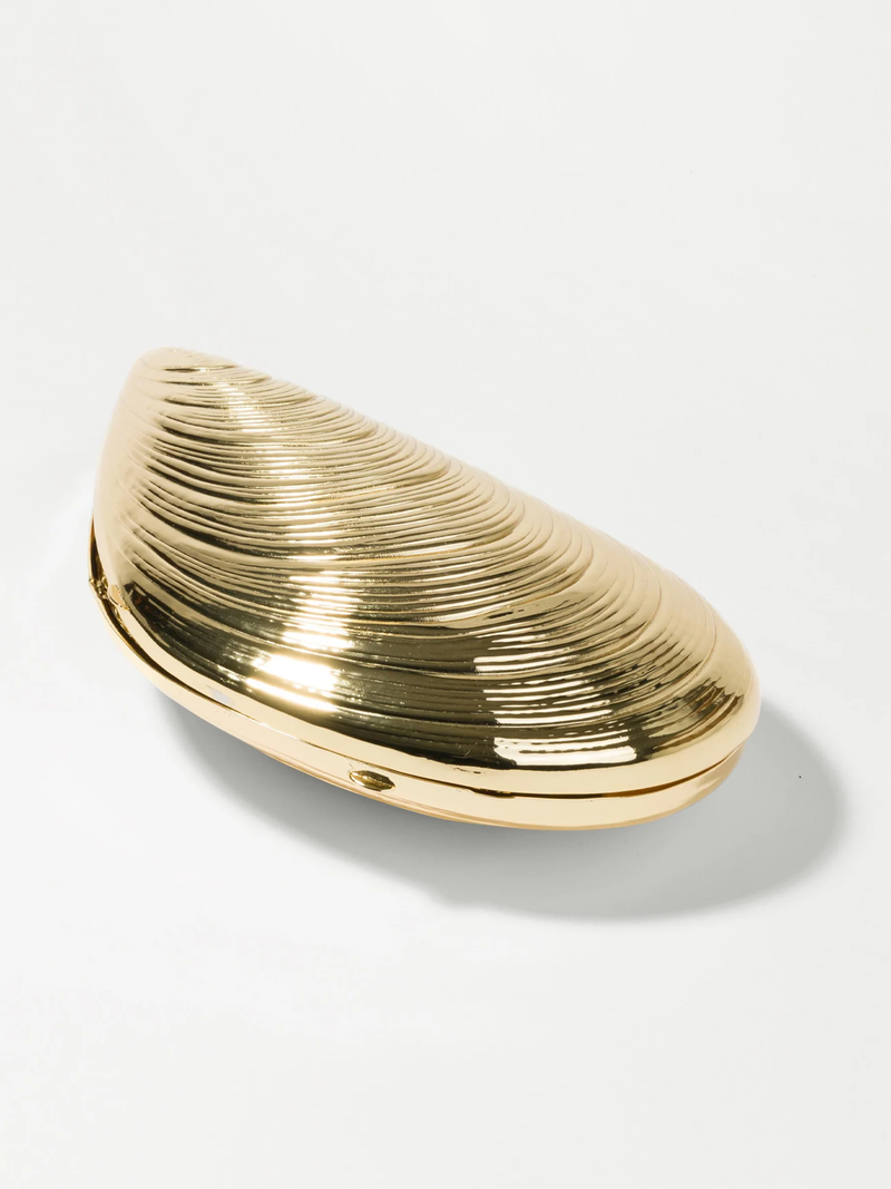 Bridget Metal Oyster Clutch in Gold