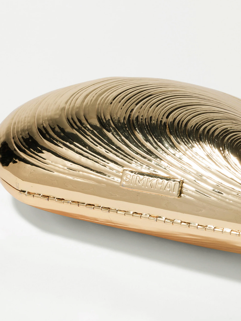 Bridget Metal Oyster Clutch in Gold