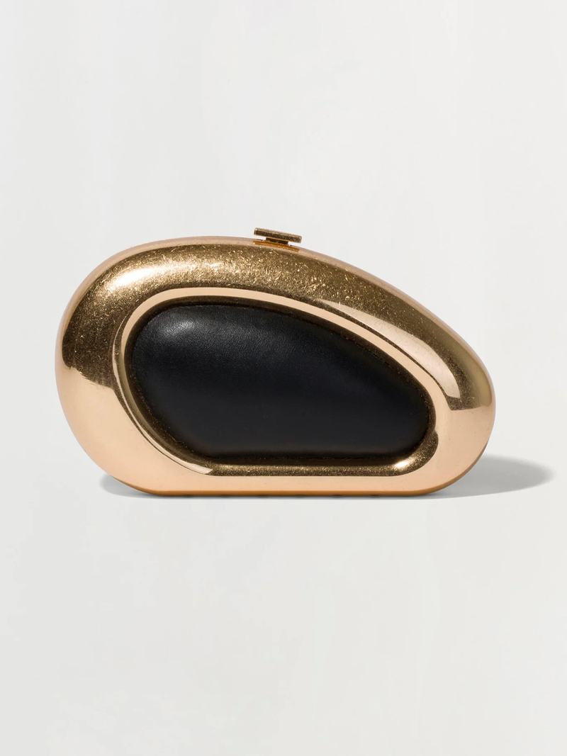 Luna Oval Clutch in Black & Gold