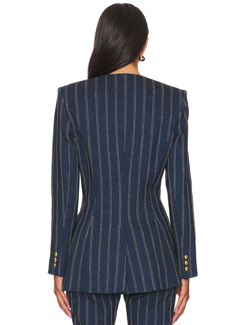 Collarless DB Blazer in Indigo Stripe