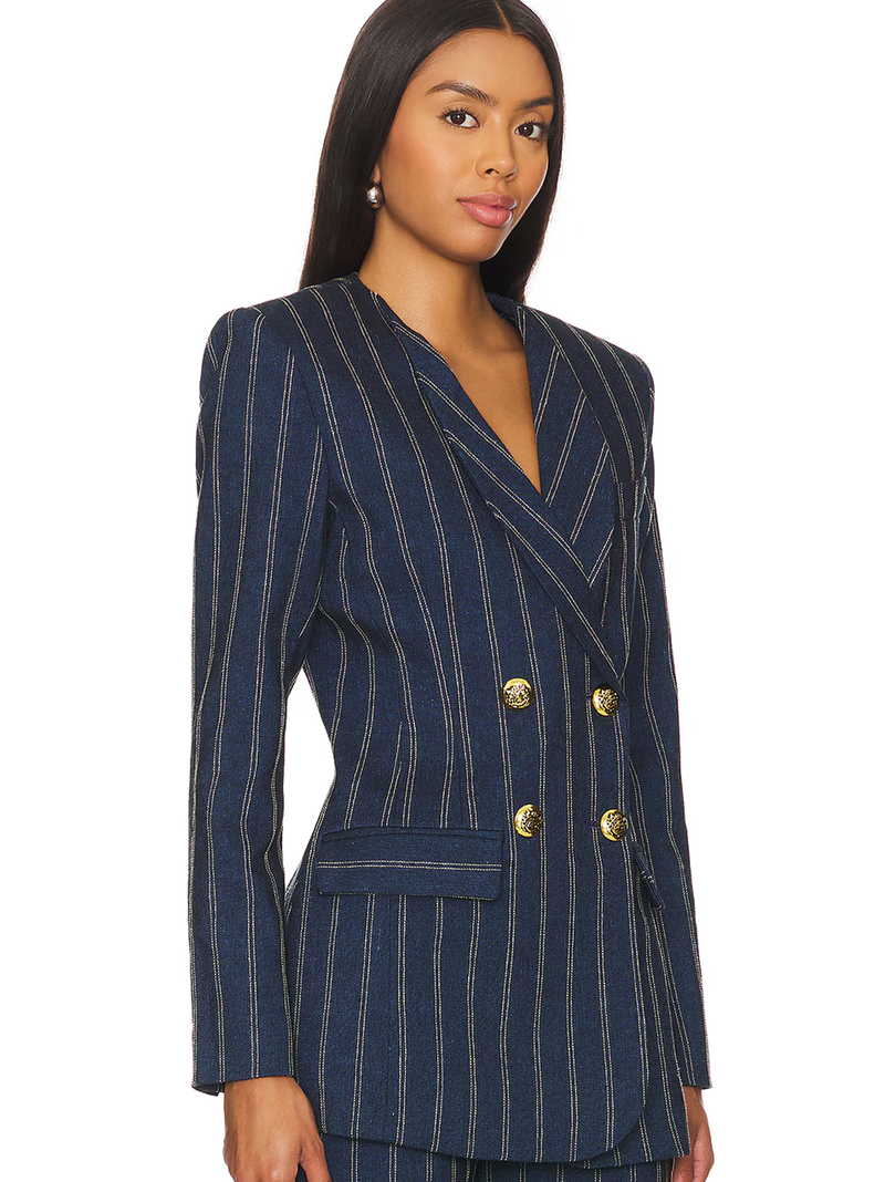 Collarless DB Blazer in Indigo Stripe