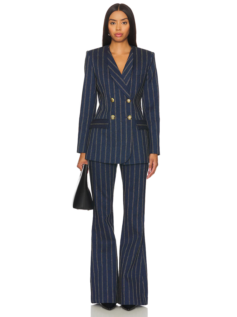 Collarless DB Blazer in Indigo Stripe