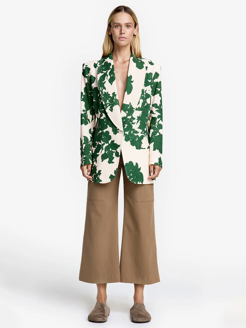 Green Floral Shawl Collar Oversized Blazer