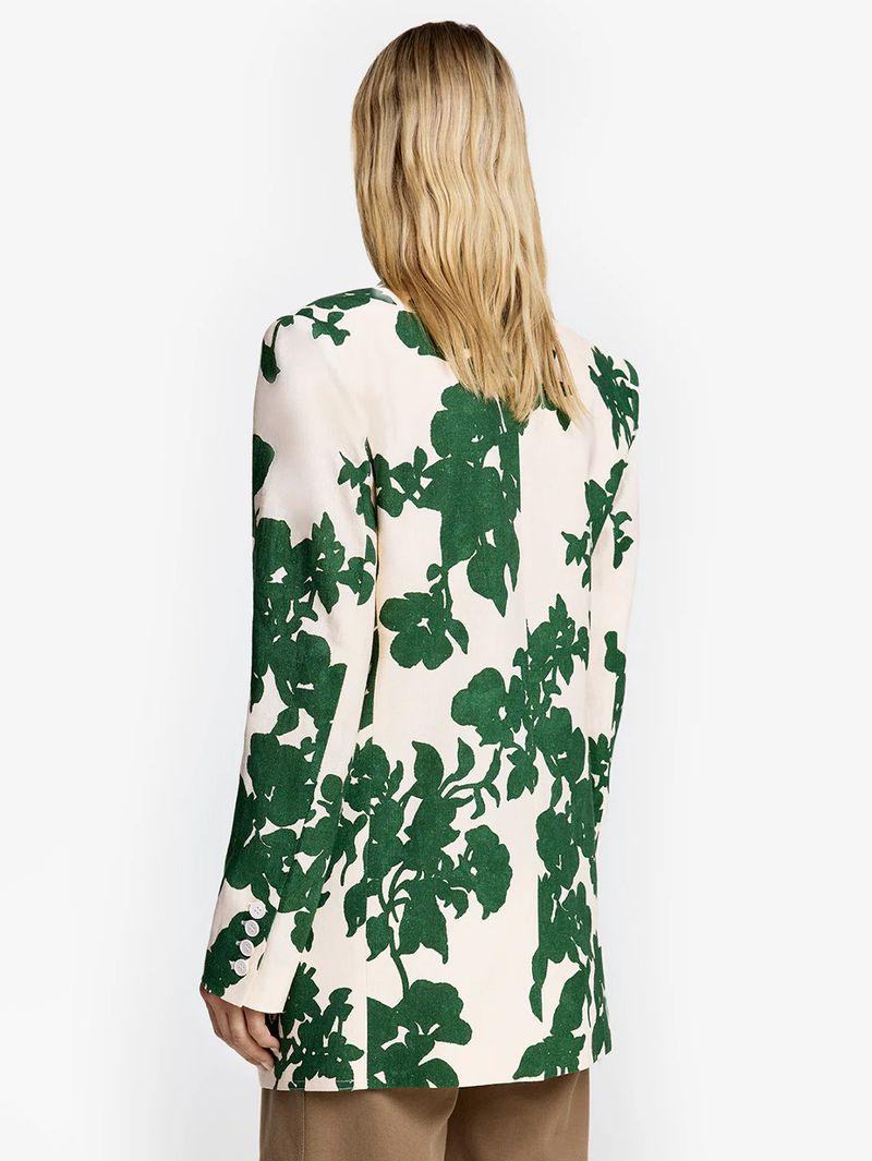 Green Floral Shawl Collar Oversized Blazer