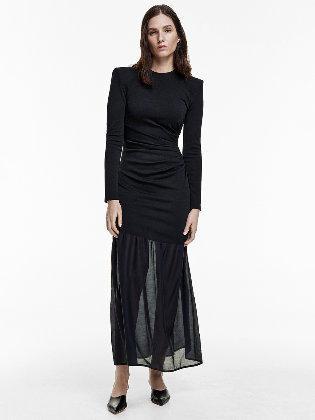 Ruched Midi Dress in Black