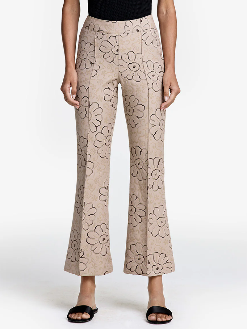 Putty Jacquard Cropped Pintuck Pant