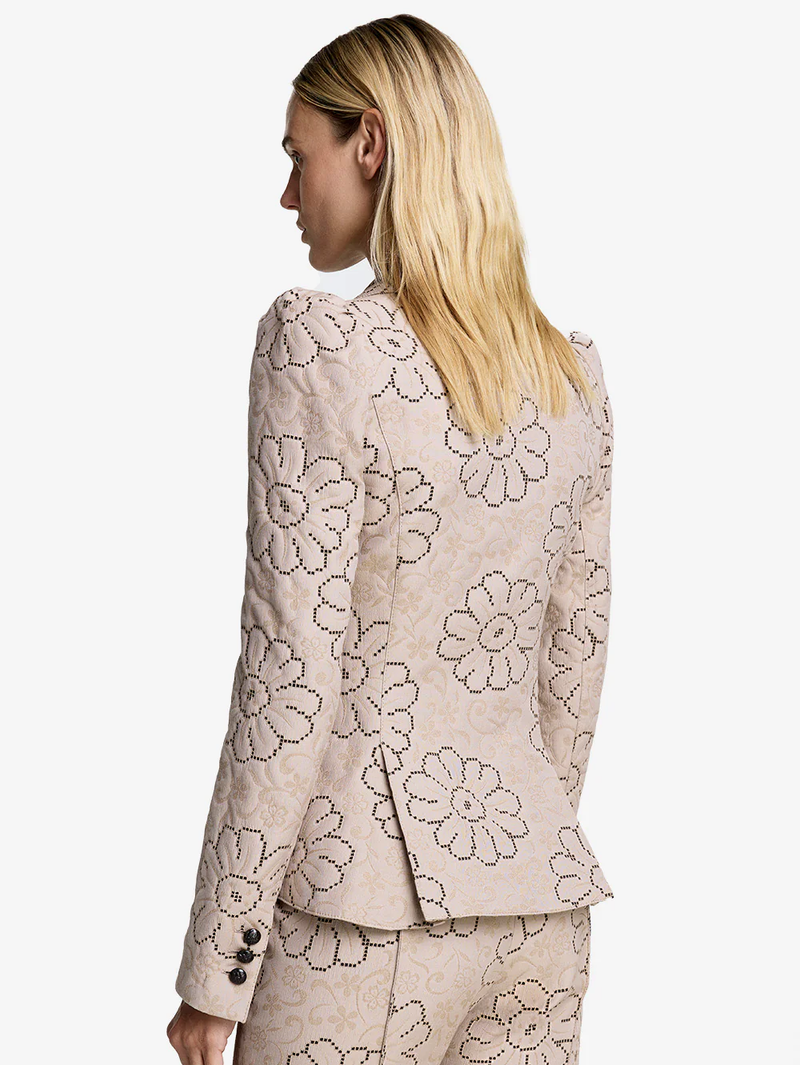 Putty Jacquard Pouf Sleeve One Button Blazer