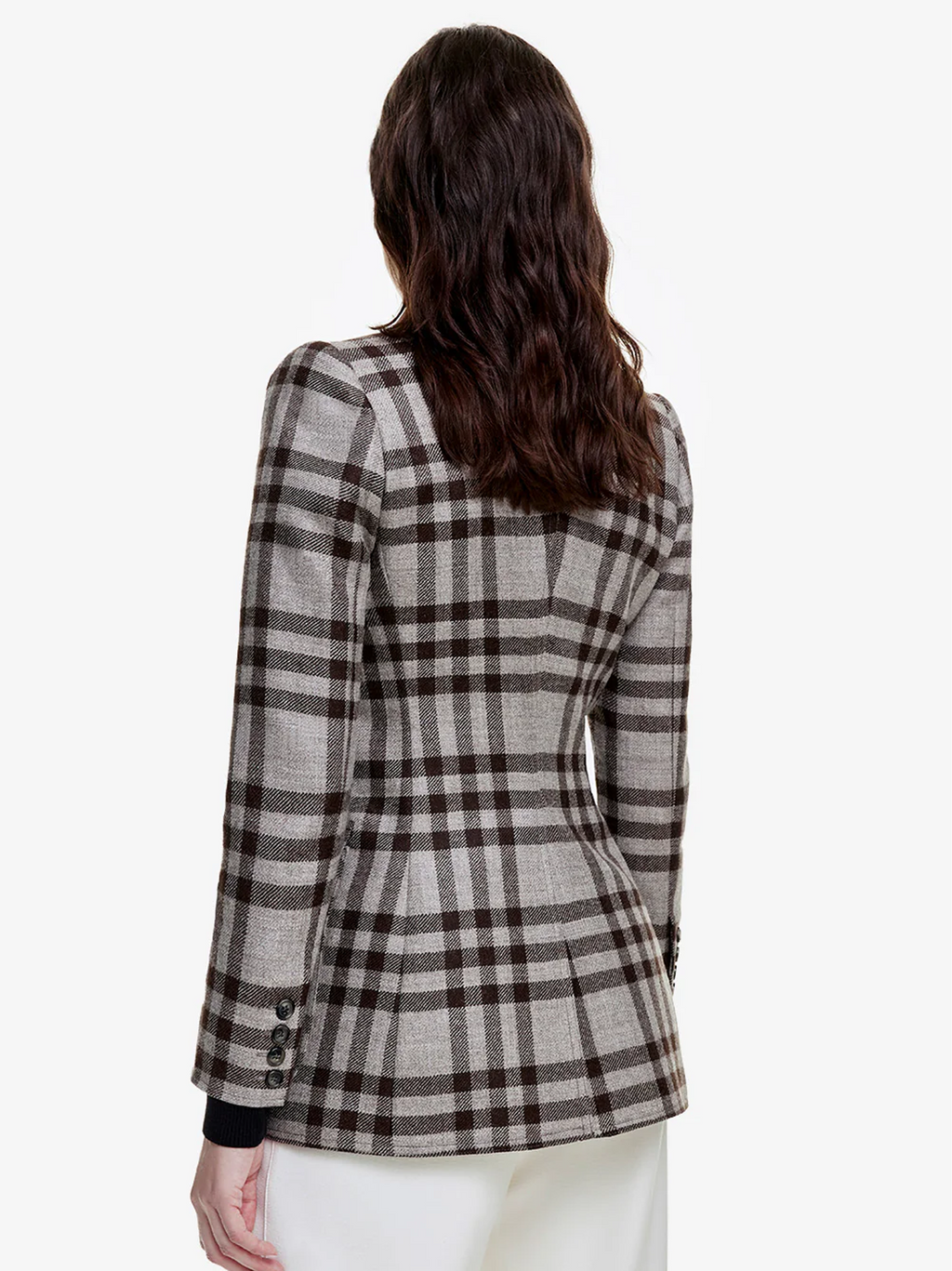 Rib Cuff Birkin Blazer in Greige Plaid