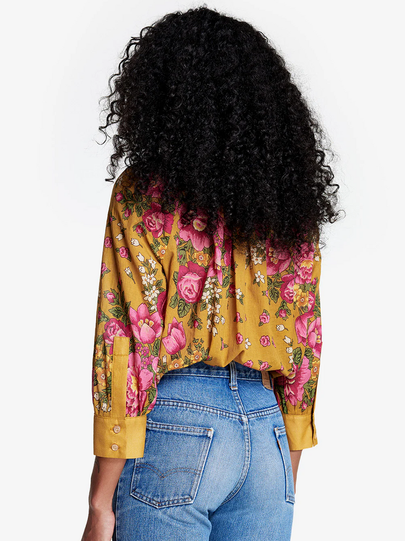 Gathered Blouse in Ochre Floral