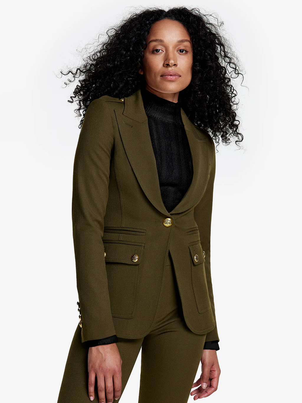 Military Peaked Lapel Blazer in Army