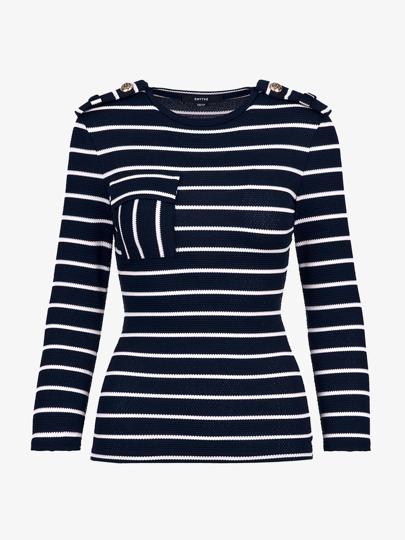 Navy Breton Nautical Knit Top