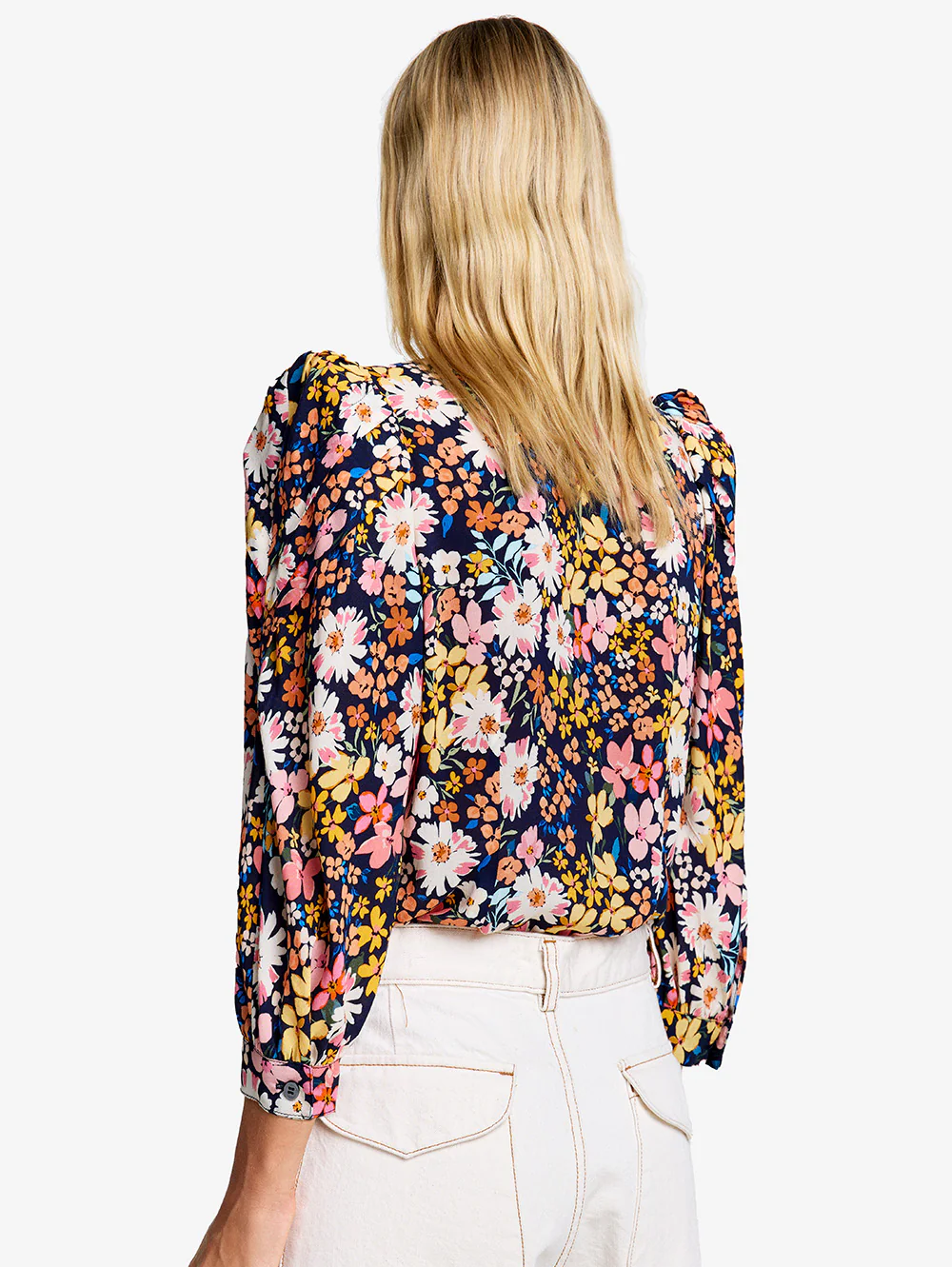 Navy Floral V-Neck Frontier Blouse