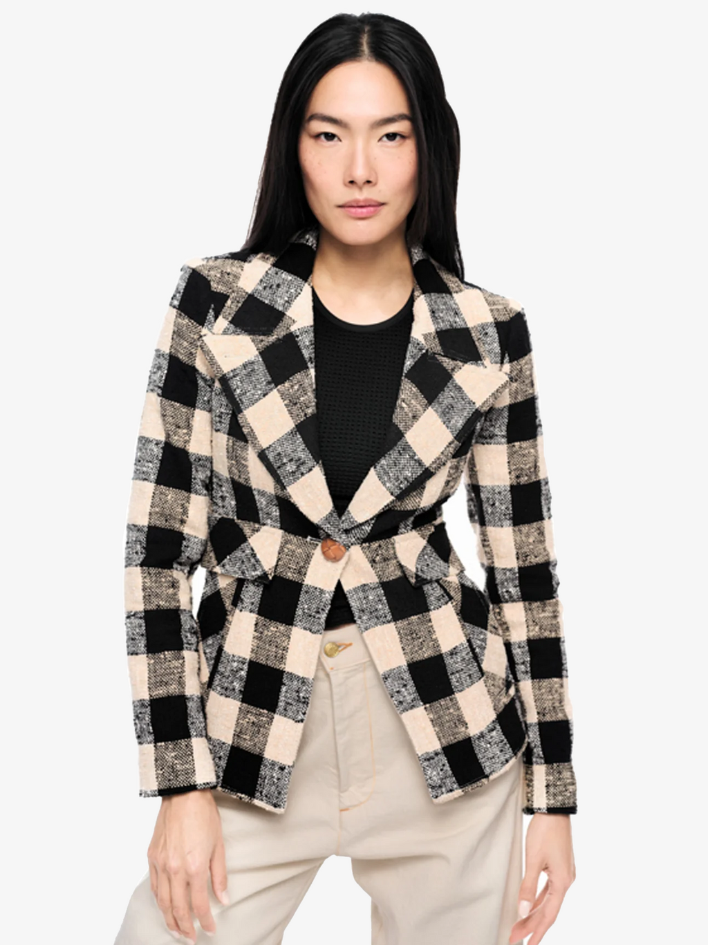 Cut-Away Blazer in Black Check