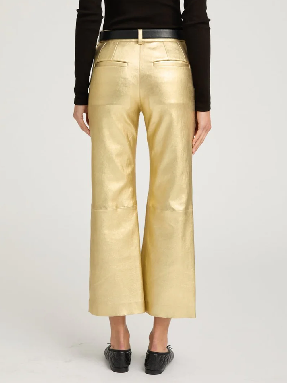 Metallic Gold Leather Cropped Trousers