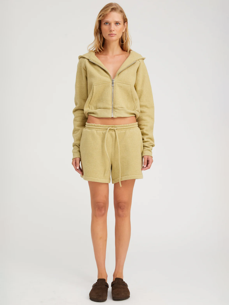 Pistachio Melange Shrunken Zip Up Hoodie