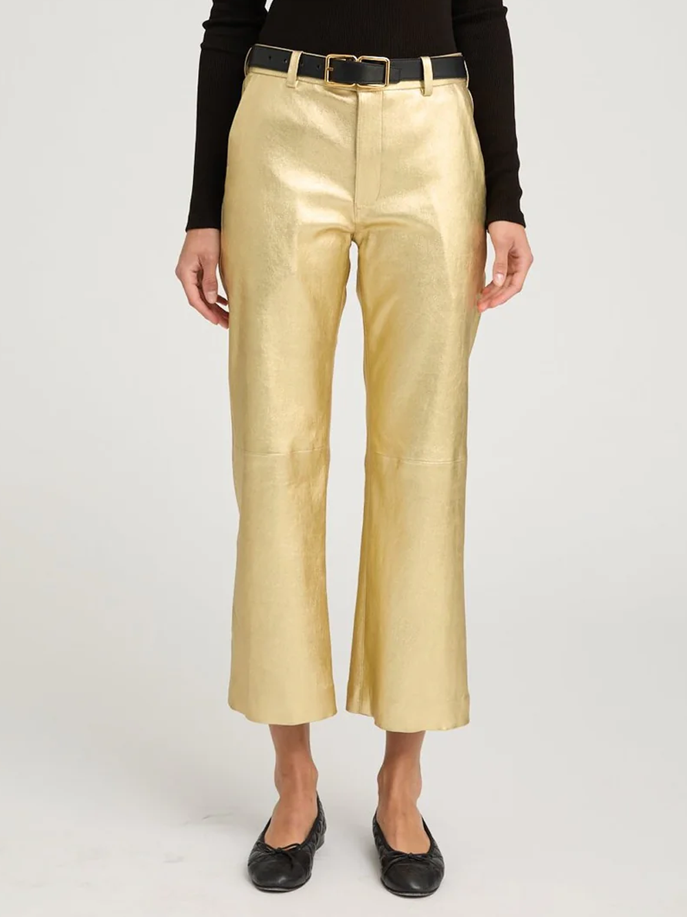 Metallic Gold Leather Cropped Trousers