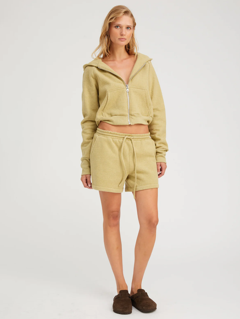 Pistachio Melange Shrunken Zip Up Hoodie