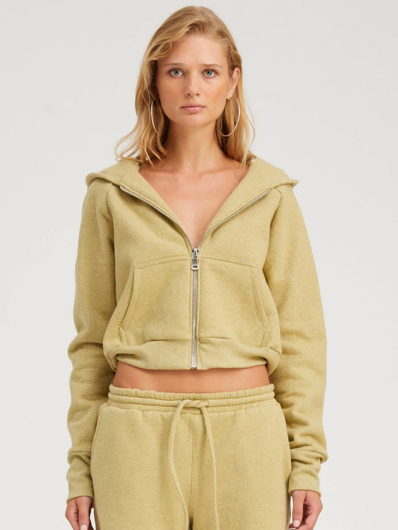 Pistachio Melange Shrunken Zip Up Hoodie