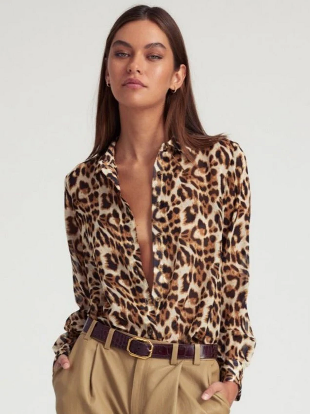 Leopard Silk Fitted Button Down