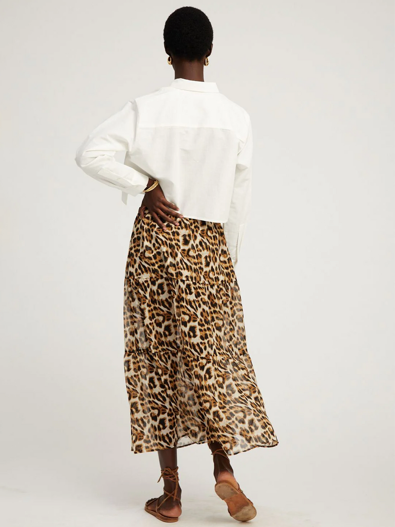 Leopard Silk Chiffon Ruffle Maxi Skirt