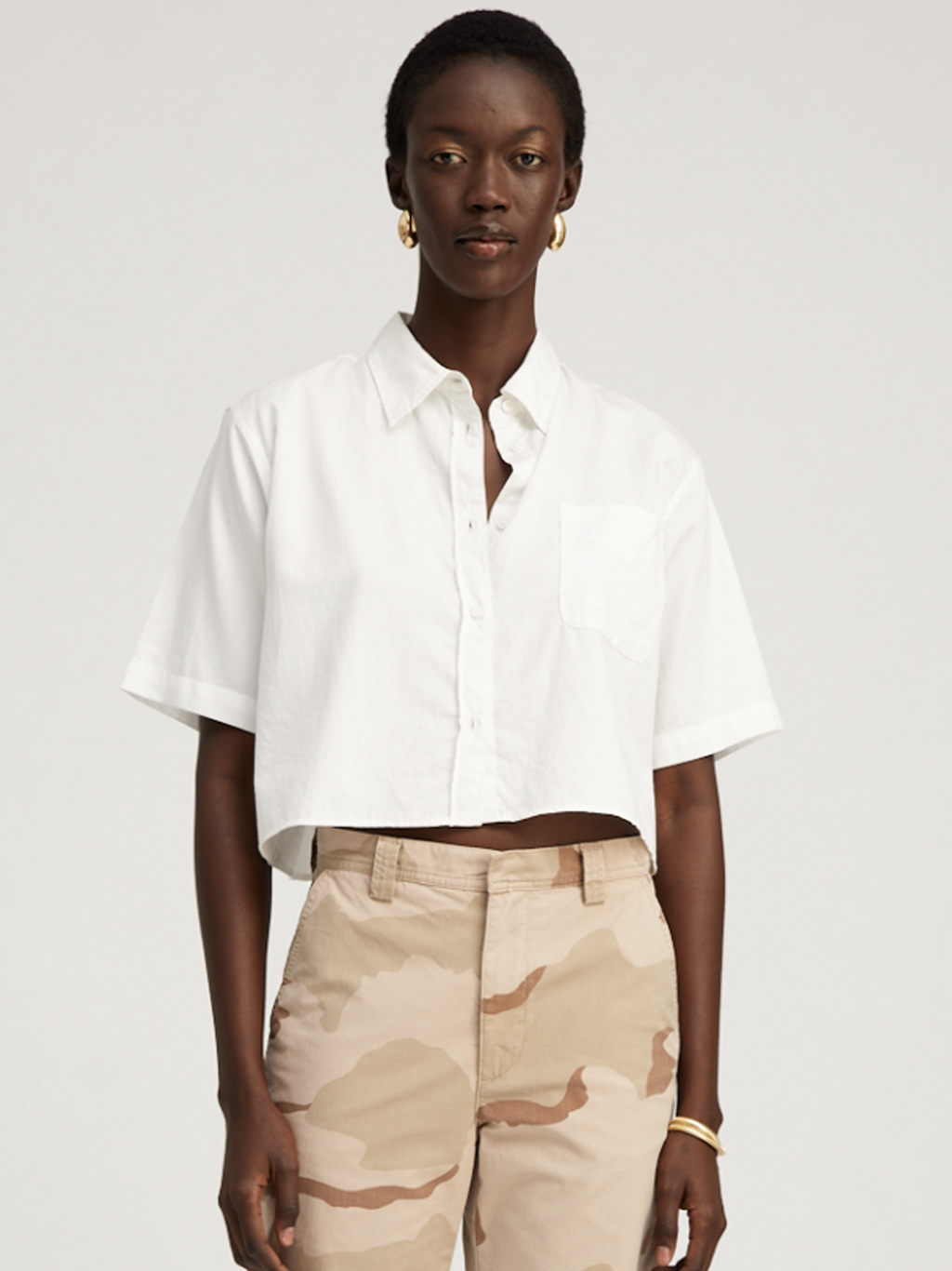 Short Sleeve Cropped Button Up