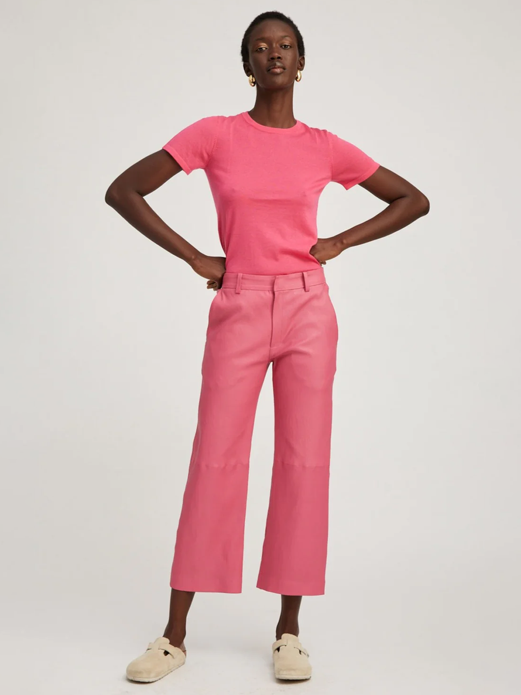 Hot Pink Cropped Baggy Lowrise Trousers