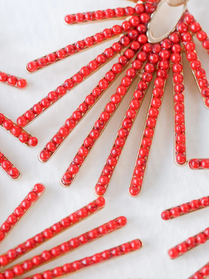 Red Sunburst Statement Drop Earrings