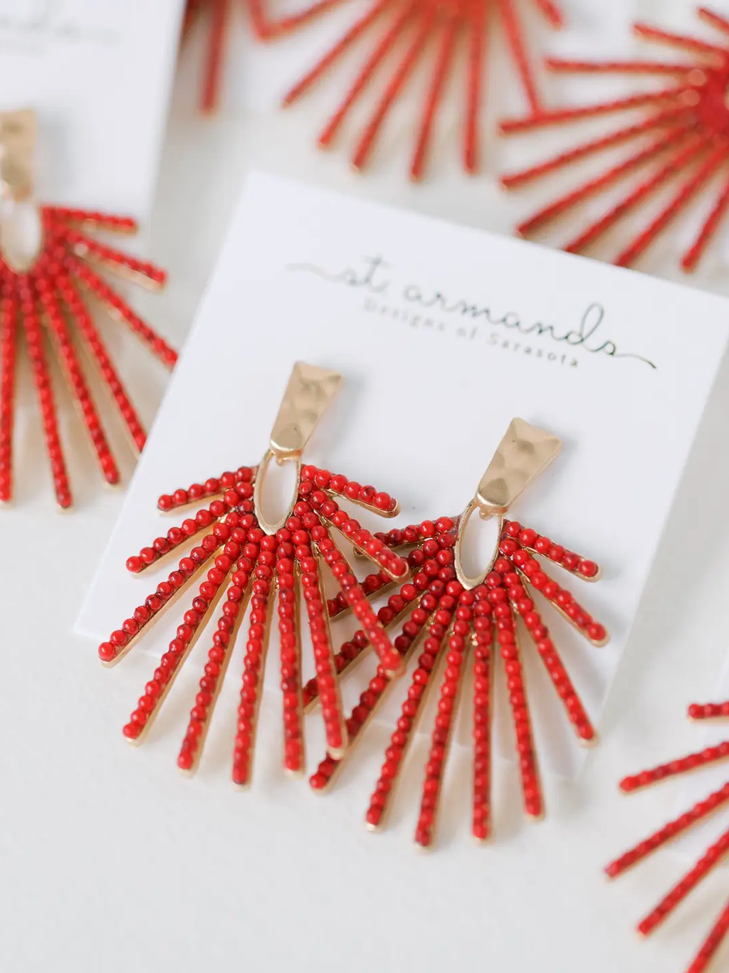 Red Sunburst Statement Drop Earrings