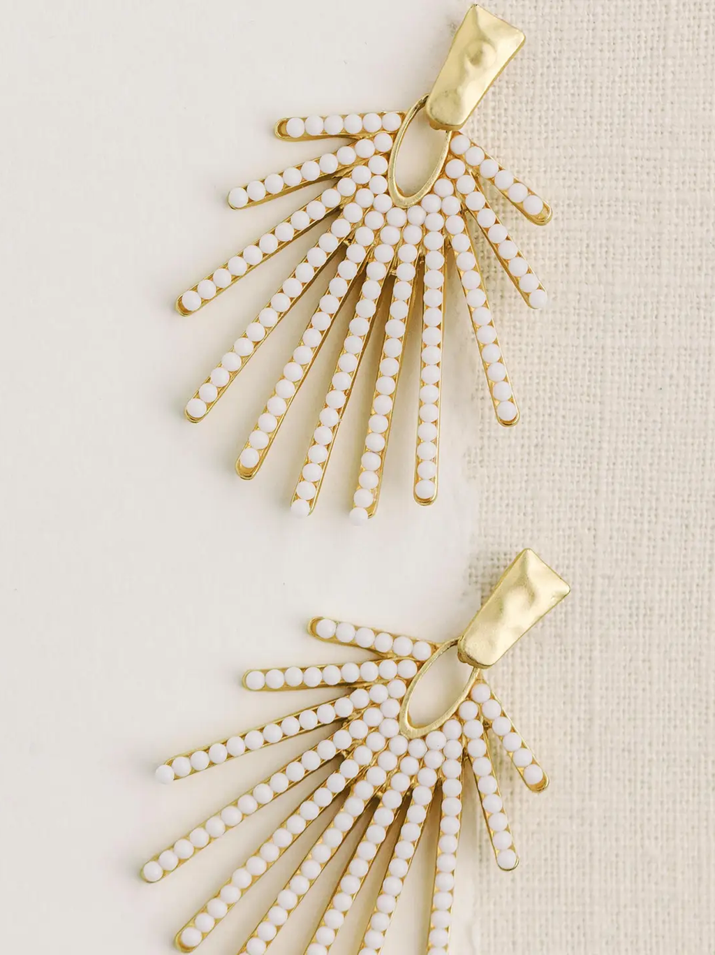 White Sunburst Statement Drop Earrings