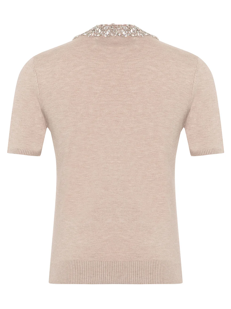 Nomia Embellished Knit Tee in Ivory