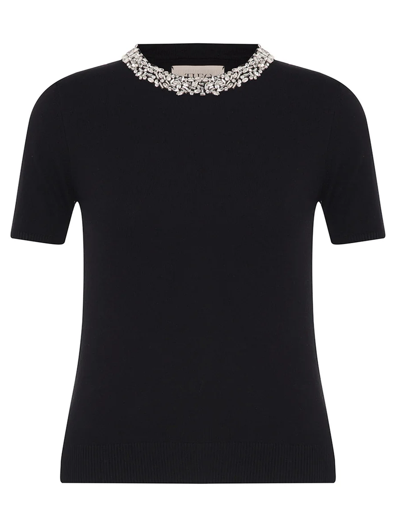 Nomia Embellished Knit Tee in Black