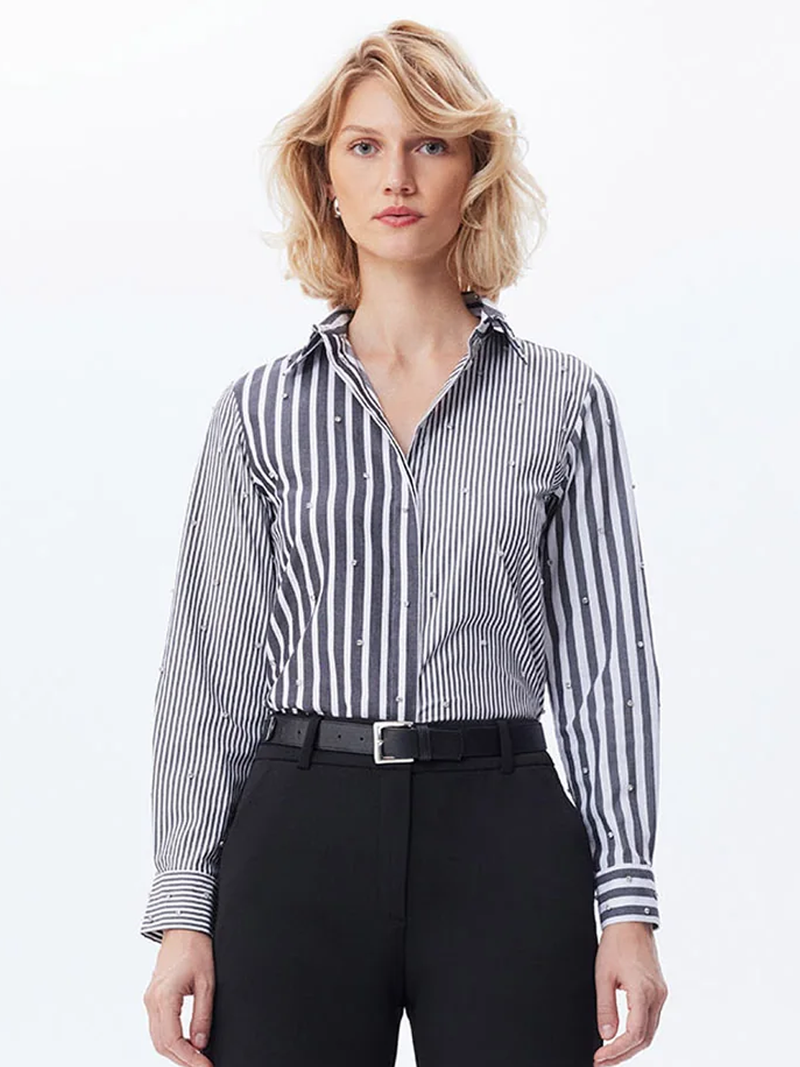 Echo Mix Stripe Pearly Shirt in Black