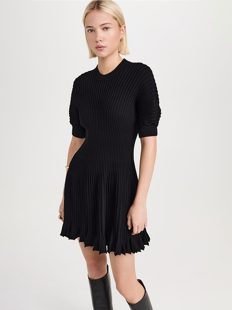 Talie Rib-Knit Minidress in Noir