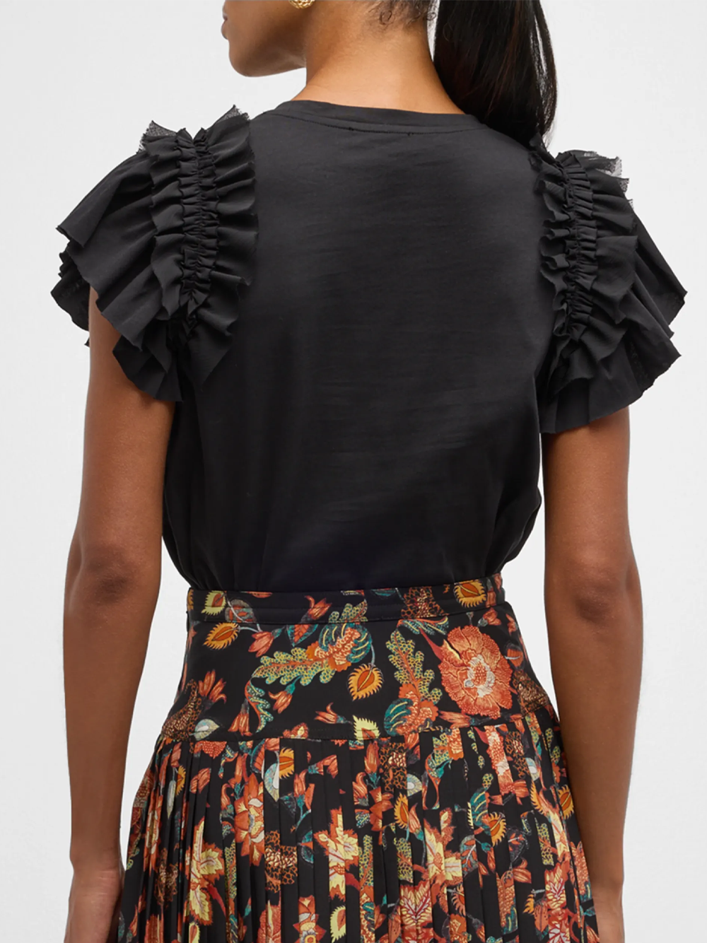 Leia Ruffle Sleeve Top in Noir