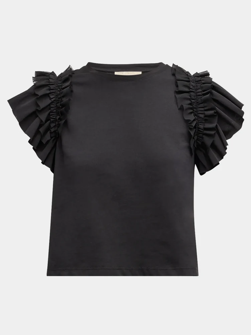 Leia Ruffle Sleeve Top in Noir