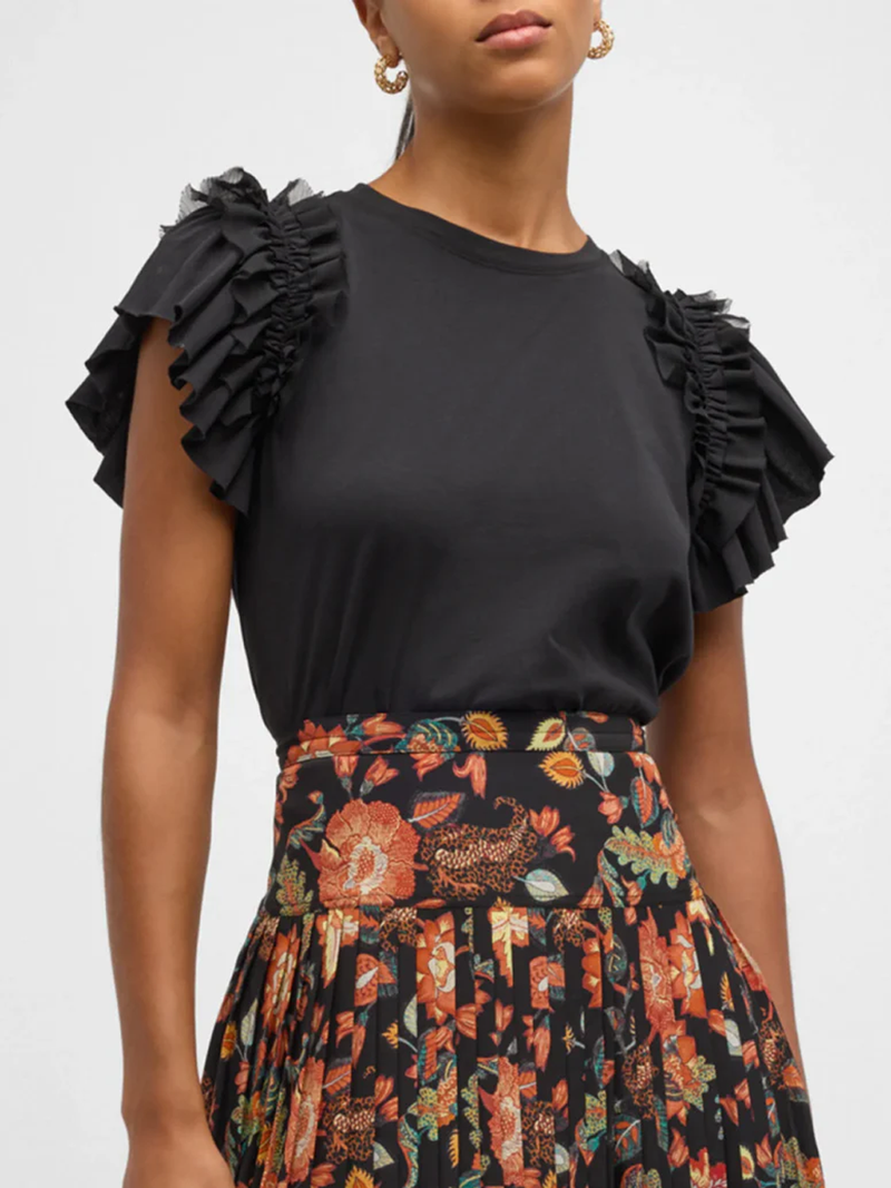 Leia Ruffle Sleeve Top in Noir