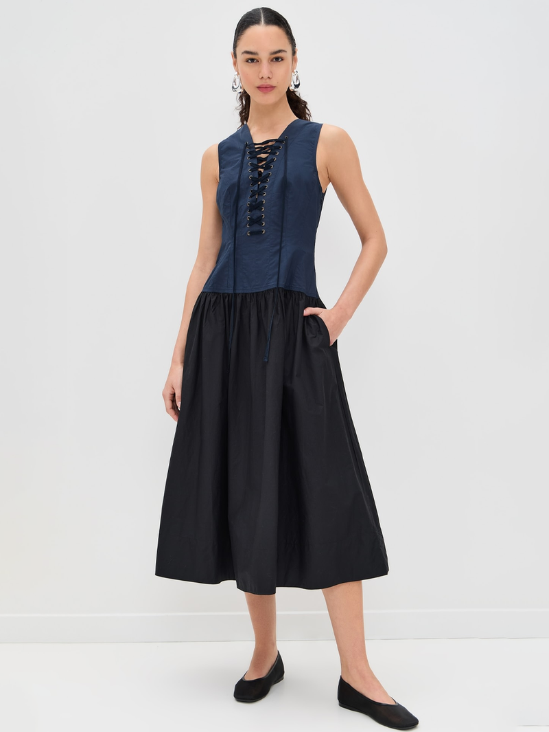 Denia Sleeveless Lace-Up Midi Dress