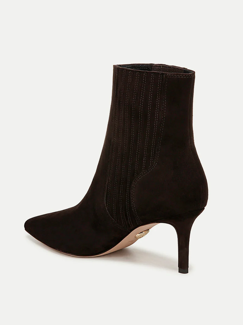 Lisa Suede Mid-Heel Bootie in Espresso