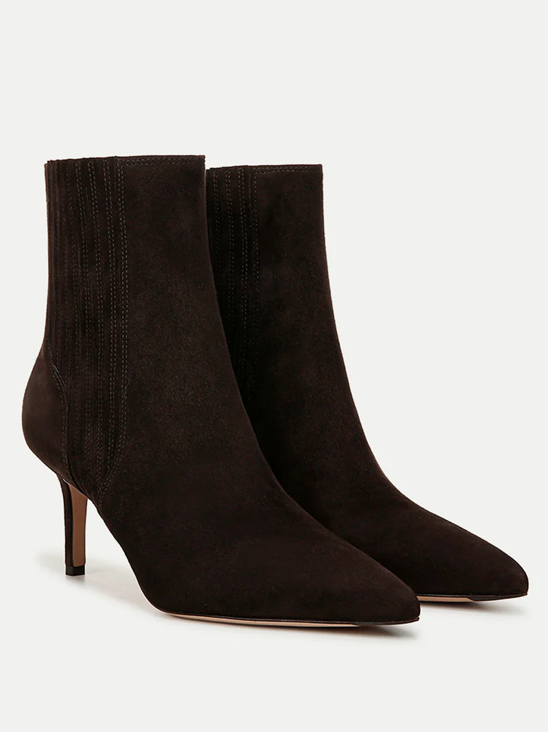 Lisa Suede Mid-Heel Bootie in Espresso